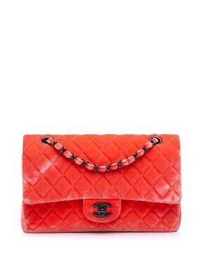 Chanel Medium Flap Bag inTomato Orange Velvet 2015 2016 Collection Preowned